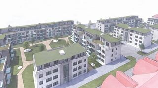 So soll die Wohnbebauung der GAG im Erfurter Ring in Ruchheim aussehen. Geplant sind acht Gebäude mit 146 Wohnungen.