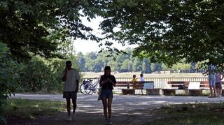 Waldpark: in der Verlängerung der Speyerer Straße weht vom Rhein her eine leichte Brise – angenehm kühlend.