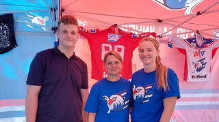 Am Stand der Adler Mannheim gab es einen powerplayground.