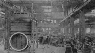 Die Montagehalle für Großabsperrschieber in Mannheim um das Jahr 1936. Noch heute ist die Halle Produktionsstätte für Großarmaturen von VAG.
