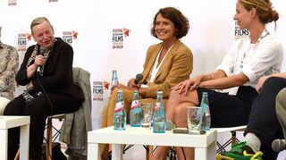 Gaben Einblicke in die Produktion des neuen Ludwigshafener Tatorts „Lenas Tante“: Ursula Werner (v.l.), Ulrike Folkerts und Lisa Bitter.