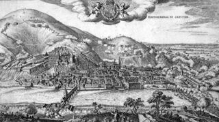 Der Ausschnitt der Druckgrafik von Matthäus Merian zeigt die Belagerung und Eroberung Heidelbergs durch Tilly im Jahr 1622.