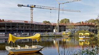 Unterwasserwelt, Restaurant, Vogelvoliere: Das ist das Herzstück der „Neuen Parkmitte“, die derzeit im Luisenpark zwischen Pflanzenschauhaus und Kutzerweiher gebaut wird.