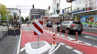 So sieht der Mannheimer Verkehrsversuch aus: Ab dem Paradeplatz ist die Kunststraße für Autos gesperrt.