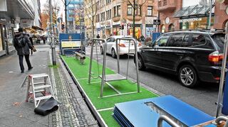 Die Trennwände des Sportparklets sind bereits abgebaut worden.