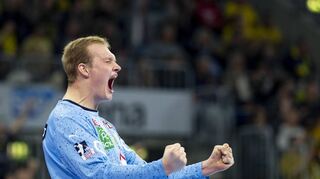 Torwart David Späth hielt den hart erkämpften Sieg der Löwen in Gummersbach mit 13 Paraden fest.