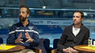 Standen Rede und Antwort: Matthias Lautenschläger (links) und Daniel Hopp bei der Pressekonferenz in der Mannheimer SAP Arena.