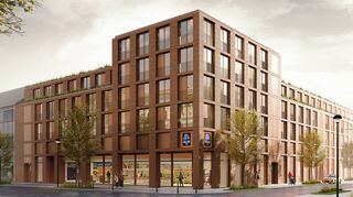 So soll der Neubau Ecke Otterstadter- und Relaisstraße aussehen. Eröffnung des Aldi-Markts könnte Anfang 2026, also in rund drei Jahren, sein.