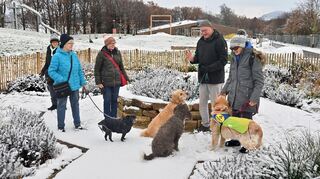 Erste Schnupperstunde und Probelauf für den Hundespaziergang: Mitarbeiter der Landesgartenschau zeigen Besitzerinnen samt Hunden das Gelände in Fulda.
