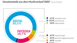 Die Verteilung der Umsätze im deutschen Musikmarkt im Jahr 2022.