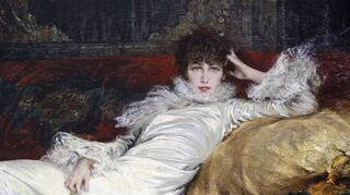 Zeigt „La Bernhardt“ als Versuchung mit charakteristischer S-Linie: das Ölgemälde von Georges Clairin (1843-1919, Ausschnitt).
