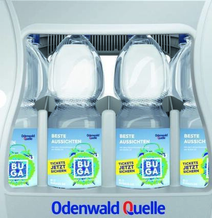Mit speziellen Etiketten wirbt Odenwald Quelle für die Buga.