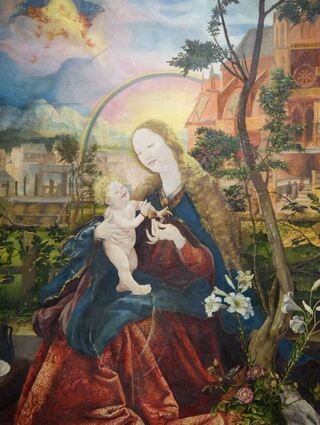 Blick auf das restaurierte Gemälde der "Stuppacher Madonna" des Malers Matthias Grünewald.