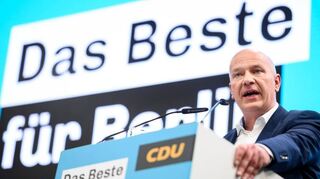 Kai Wegner (CDU), designierter Regierender Bürgermeister von Berlin, am Montag beim Landesparteitag der Berliner CDU.