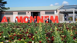 Hommage in Mundart an die Buga-Stadt Mannheim im Eingangsbereich mit dem Schriftzug Monnem