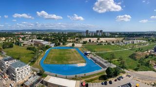 Panoramablick Richtung Sportplatz und Altes Kino beim Rundgang von Hochpunkt E auf Franklin.