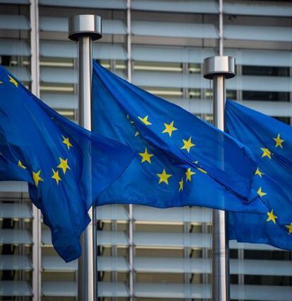 Flaggen der Europäischen Union wehen in Brüssel.