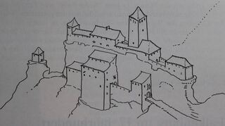 Falkenburg vor 1680– Rekonstruktion Arndt Hartungs von 1933.