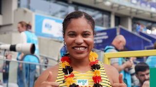 Yemisi Ogunleye war mit der Weite von 18,85 Metern sehr zufrieden.