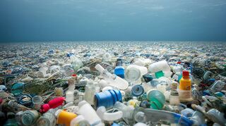 A devestating shot of plastic waste in the ocean. Water Pollution.
