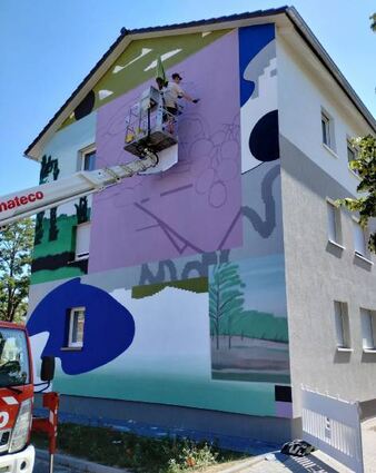 Käfertals erstes Mural entsteht am Habichtplatz.