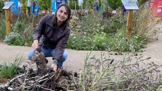 Laura Fracella zeigt einen fertigen Käferkeller auf der Buga.