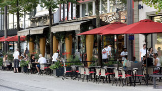 Blick auf das Eiscafé Fontanella auf den Mannheimer Planken.