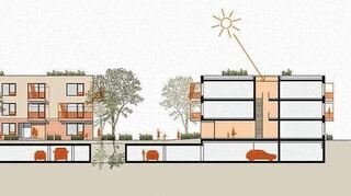Eine Tiefgarage erstreckt sich über das gesamte Grundstück des grünen Quartiers in Heddesheim. Lücken lassen Platz für das Wurzelwerk großer Bäume.