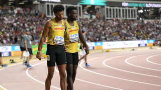 Auch die 4x100-Meter-Staffel um Joshua Hartmann (li.) und Lucas Ansah-Peprah ging bei der WM leer aus.