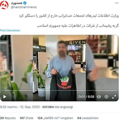 Ein Screenshot aus dem Video, dass das staatliche Justizportal veröffentlicht hat. Es zeigt Reza Shari unter anderem in seinem Mannheimer Salon.