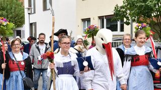 Tradition mit Vogel: Der Umzug mit dem Storch an der Spitze bildet am Sonntag wieder einen der Höhepunkte der 38. Heisemer Storchekerwe.