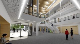 Offen und freundlich soll die neue Schillerschule von Bürstadt werden. Im zentralen Atrium begegnen sich die Kinder künftig.