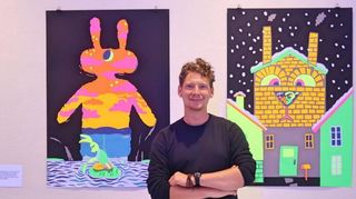 Valetin Krayl in seiner Ausstellung „Angsthasen“ im Community Art Center in der Neckarstadt-West.