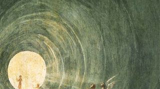 „Aufstieg in das himmlische Paradies“: Karten mit diesem Hieronymus-Bosch-Motiv erhalten Trauernde bei der Quartalszeremonie als Erinnerung.