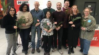 Die vorderen Listenkandidierenden, v.l.n.r.: Teresa Curcio, Isabell Belser, David Frey, Jan Ohnemus, Nalan Erol, Dennis Ulas, Sven Metzmaier, Isabell Fuhrmann, Tanja Hilton. Es fehlt Lennard Songo, der an diesem Tag verhindert war.