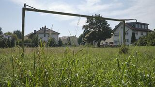 Früher Bolzplatz, jetzt überwuchert: Auf der freien Fläche in Bürstadts Karlsbader Straße soll die neue Unterkunft für Obdachlose entstehen.