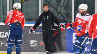 Mannheims Trainer Dallas Eakins beim Training in der Penny DEL, Adler Mannheim.