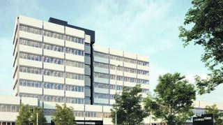 So soll das ehemalige Postbank-Gebäude in der Ernst-Boehe-Straße in Ludwigsahfen nach dem Umbau zu Büroräumen aussehen.