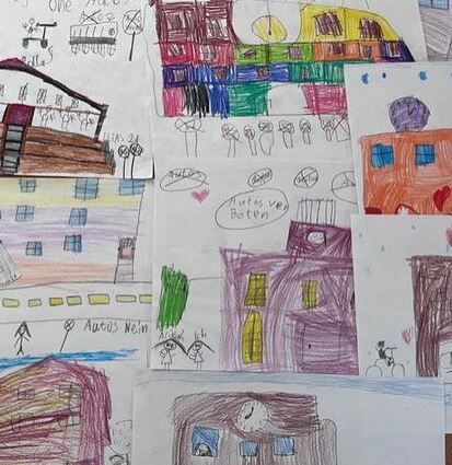 Grundschüler malten, wie sie sich ihre Schulstraße wünschen.