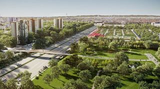 Die Visualisierung zeigt, wie die neue Fußgänger- und Fahrradbrücke über der Bundesstraße B 38 aussehen soll.