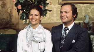 König Carl Gustaf von Schweden während seiner Verlobung mit der bürgerlichen Deutschen Silvia Sommerlath am 15. März 1976.