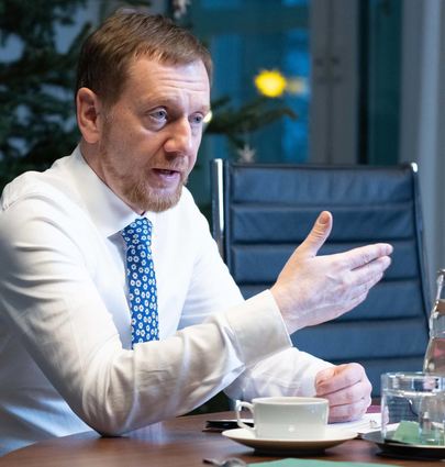 Michael Kretschmer, Ministerpräsident von Sachsen, in seinem Büro in der Staatskanzlei in Dresden.