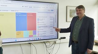 Finanzchefin Michelle Rimer und Bürgermeister Volker Scheib sind froh, dass sich Interessierte online durch den Haushaltsplan klicken können. Das biete keine andere Kommune im Kreis an.
