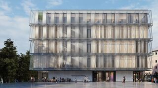 So soll es aussehen, wenn es – nach den derzeitigen Planungen – Ende 2027 fertig ist: das Forum Deutsche Sprache. Rechts das Gebäude an der Ecke Dammstraße/Am Meßplatz.
