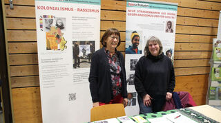 Der „Wahlkampf“ für die Abstimmung im März läuft bereits. Hier der Stand des AK Koloniales beim jüngsten Neujahrsempfang auf der Rheinau.