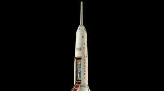 Eine Blechspielzeug-Rakete aus den 1960er Jahren.