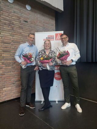 Die Spitze der IG Metall Mannheim (v.l.): Daniel Warkocz, Janna Köke und Thomas Hahl.