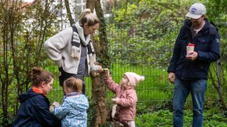 Die Kinder sind fündig geworden und zeigen ihren Eltern, was sie alles im Grünen entdeckt haben.