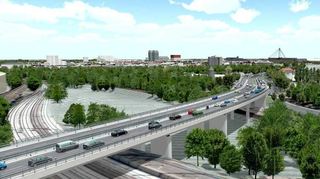 In etwa so könnte die neue Westbrücke über die Bahngleise im Bereich des Hauptbahnhofs aussehen. Sie ist die Verlängerung der Helmut-Kohl-Allee Richtung Autobahn 650.