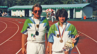 Claudia Reidick mit ihrem Trainer Rüdiger Harksen  im Jahr 1988.